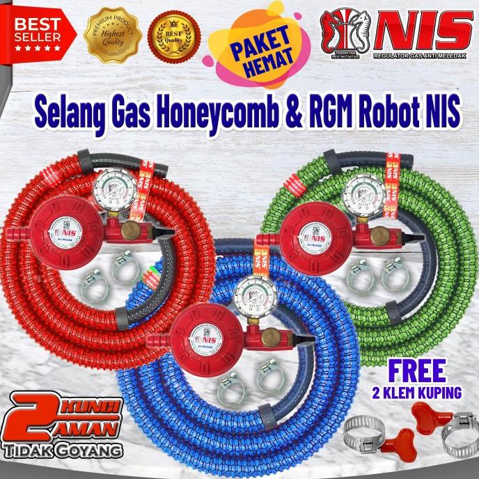 PAKET HEMAT NIS REGULATOR GAS ROBOT + SELANG GAS HONEYCOMB
