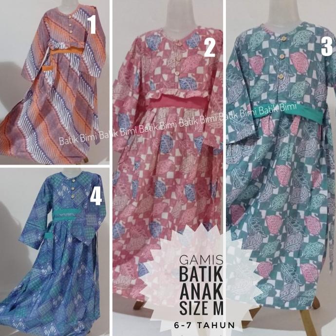 Gamis batik anak perempuan terbaru size M 6-7 tahun kancing depan
