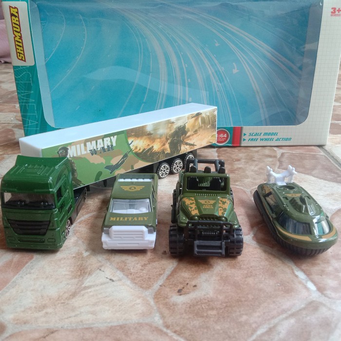 Diecast Set Mobil Truk Kontainer Militer Alloy - Miniatur Truck Army