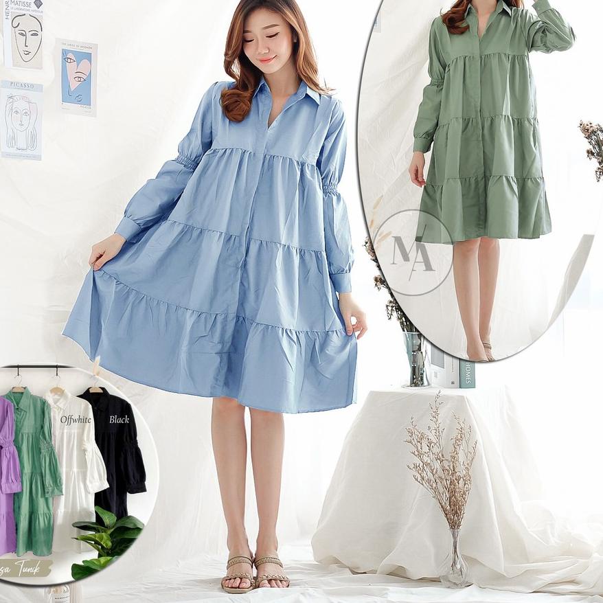 dianara tunik / long tunik wanita terbaru / midi dress polos pastel sage green lilac