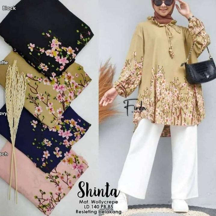 ATASAN BIG SIZE WANITA BUBBLECREPE MOTIF BUNGA SAKURA Ld 110 120 130 140 TUNIK WANITA TERBARU XL XXL
