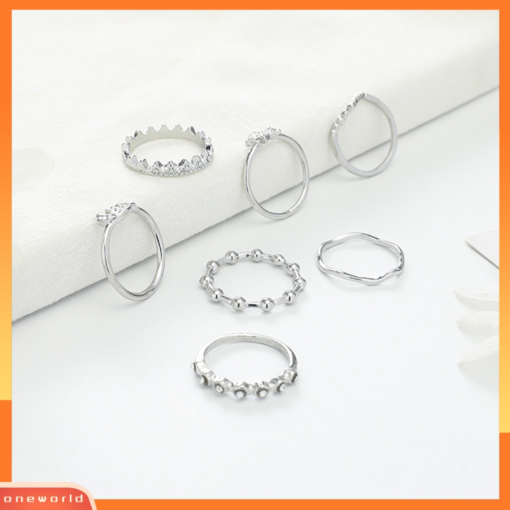 7 Pcs Cincin Geometris Bulan Bintang Aksen Berlian Imitasi Berkilau Untuk Wanita