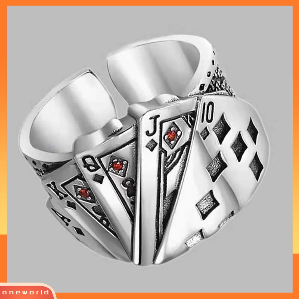 Cincin Model Terbuka Adjustable Desain Kartu Poker Ukir Gaya Retro Untuk Unisex