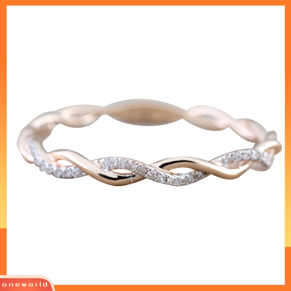 {oneworld} Cincin Wanita Bentuk Memutar Berlian Imitasi Hias Alloy Electroplate Finger Ring Jewelry Untuk Pertunangan