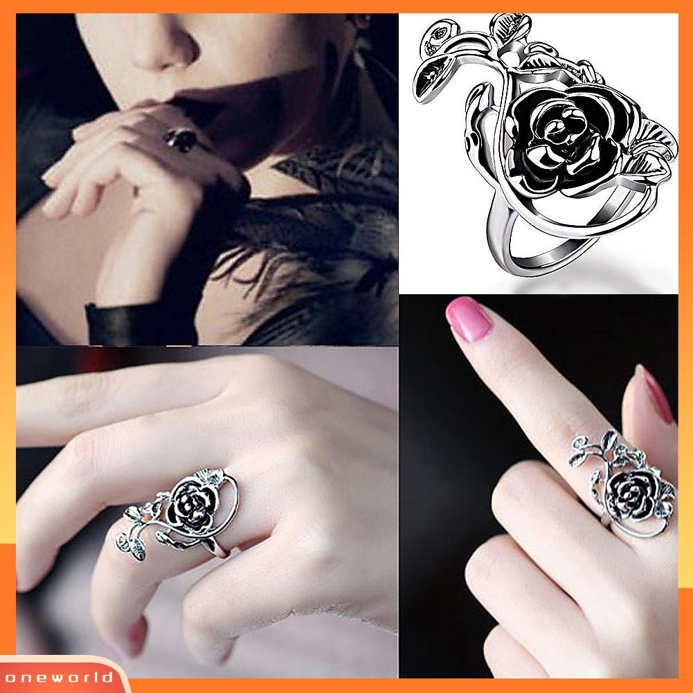 {oneworld} Gothic Wanita Bunga Mawar Paduan Enamel Jari Cincin Cosplay Perhiasan Hadiah