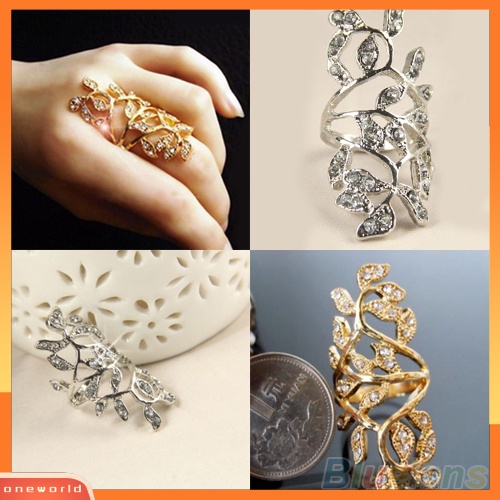 (ord) Cincin Knuckle Desain Daun Hollow Hias Berlian Imitasi Untuk Wanita