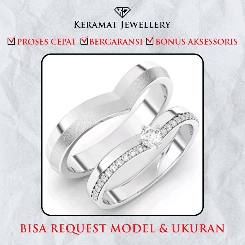 Cincin tunangan Perak Emas Putih Couple Tunangan Cincin Kawin Bersertifikat Keaslian Gratis Ukir Nam