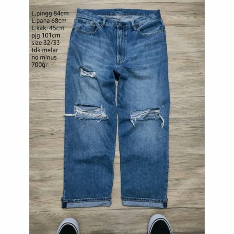 JN4 celana panjang jeans ripped sobek GU by UNIQLO size 32 33 pria cowok casual vintage riped fashio