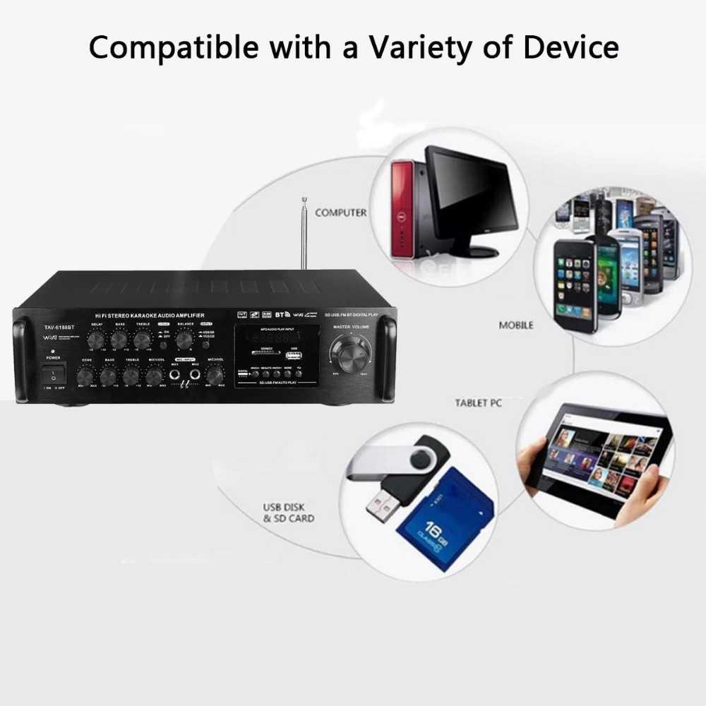 Sunbuck Bluetooth EQ Audio Amplifier Home Theater FM 2000W - TAV-6188BT