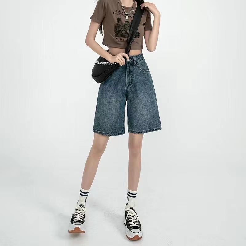 Red Retro Denim Celana Pendek Wanita Lima Titik Tinggi Pinggang 2022 Baru Longgar Rasa Desain Niche Tide In Musim Panas Bagian Tipis