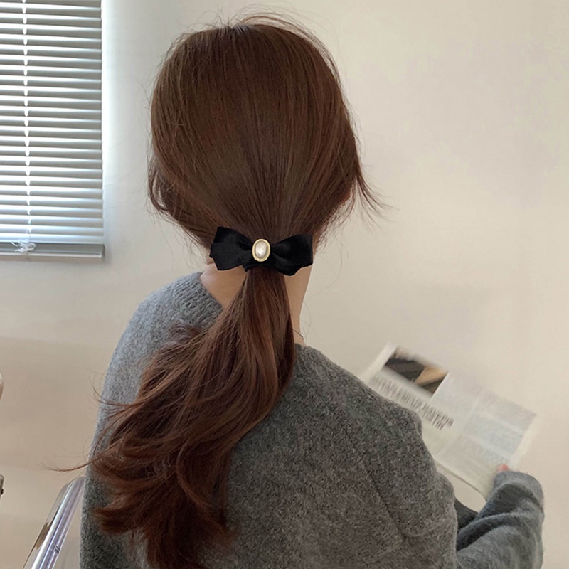 IKAT RAMBUT DOUBLE KARET ELASTIS KOREA PITA AKSESORIS WANITA FRENCH RETRO VINTAGE STYLE / KOREAN ELEGANT PONYTAIL HIGH END RUBBER BAND HAIR ELASTICS TIES RIBBON PEARL ACCESSORIES