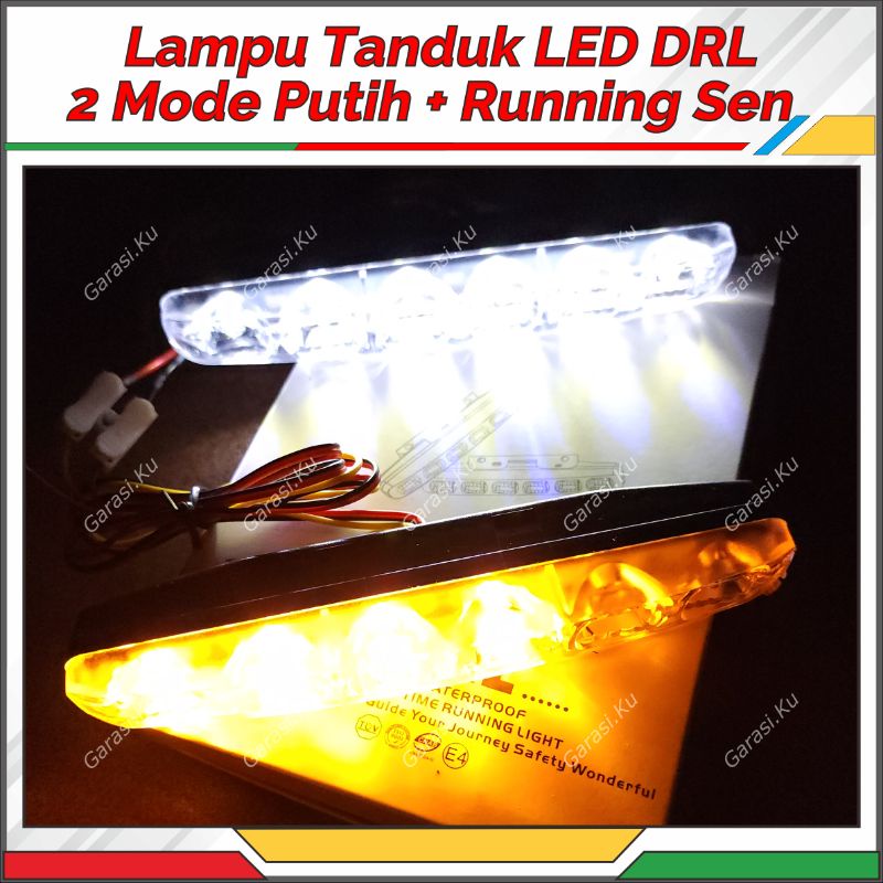 LAMPU TEMBAK SOROT DRL LED MOBIL 6 MATA TERANG PUTIH CRYSTAL TANDUK DEPAN GRIL BUMPER MOBIL WATERPRO