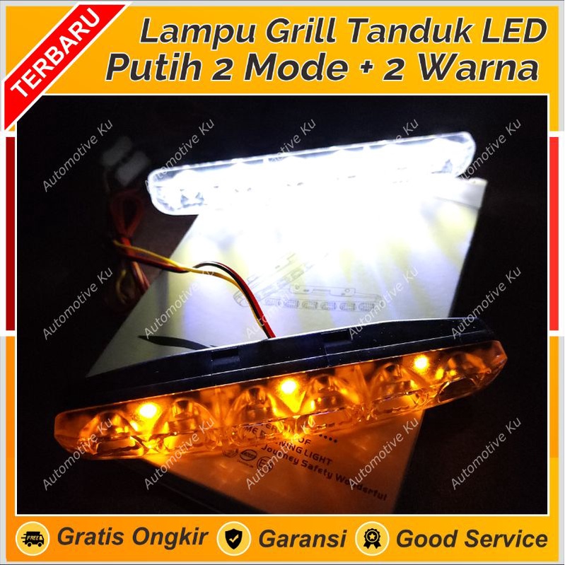 LAMPU TEMBAK SOROT DRL LED MOBIL 6 MATA TERANG PUTIH CRYSTAL TANDUK DEPAN GRIL BUMPER MOBIL WATERPRO