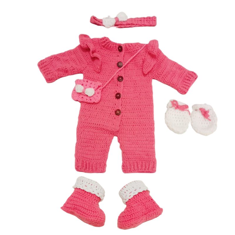 one set pakaian rajut bayi jumper sepatu tas bando sarung tangan baby girl gift hadiah