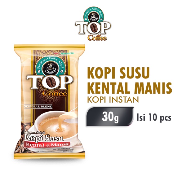 

Top Coffee Kopi Susu Kental Manis 3 In 1 Pack 30 gr isi 10 pcs