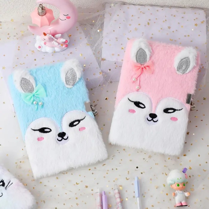 

BAYAR DITEMPAT Diary gembok Motif Rubah Buku Agenda Bulu Anak perempuan Notebook lucu /BUKU TULIS