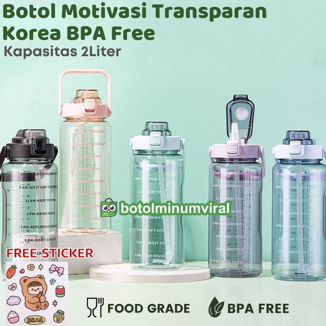 Botol Minum Viral 2 Liter Tritan Tiktok Murah Motivasi Waktu Stiker