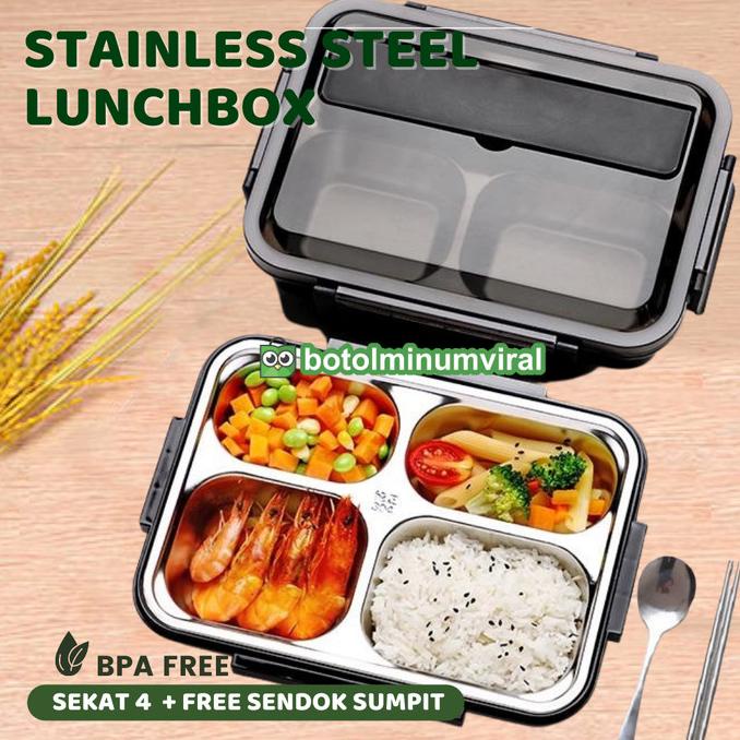 Lunch Box Stainless Steel 304 Sekat Premium Henoor Set Kotak Makan Ori