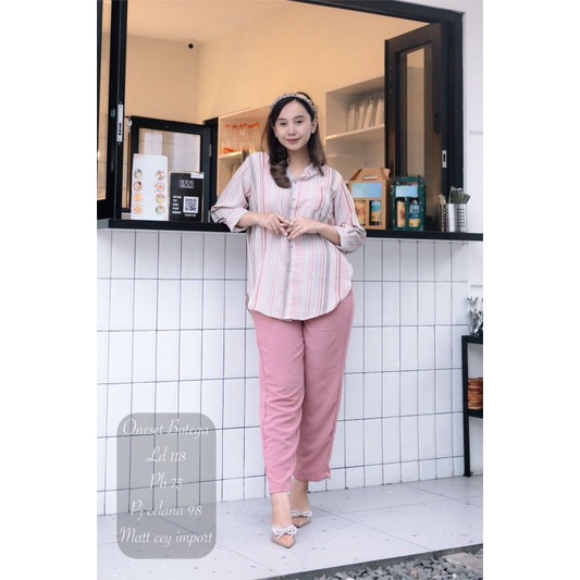 Oneset Motif Crinkle Premium || Setelan Botega || Setcel Wanita Premium