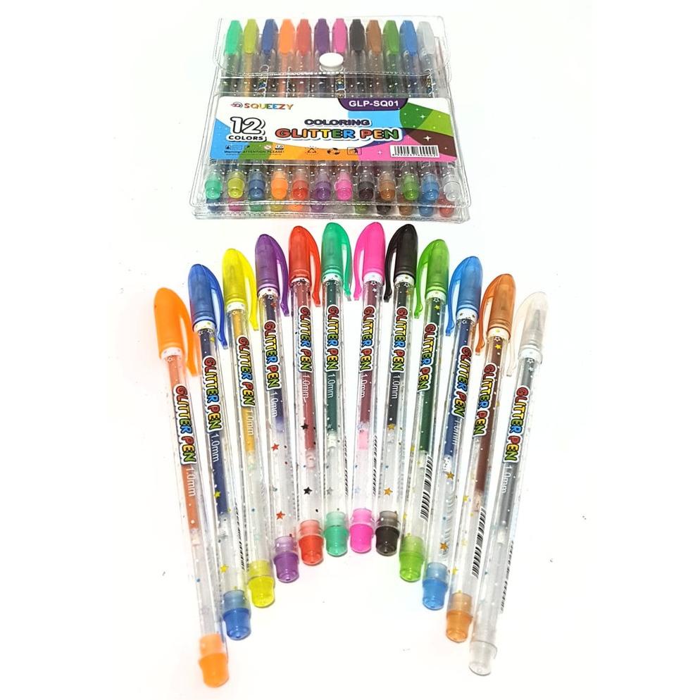 

Harga Grosir (10packs/120pcs ) Pulpen Coloring Glitter Pen Gel 12 Warna SQUEEZY GLP-SQ01