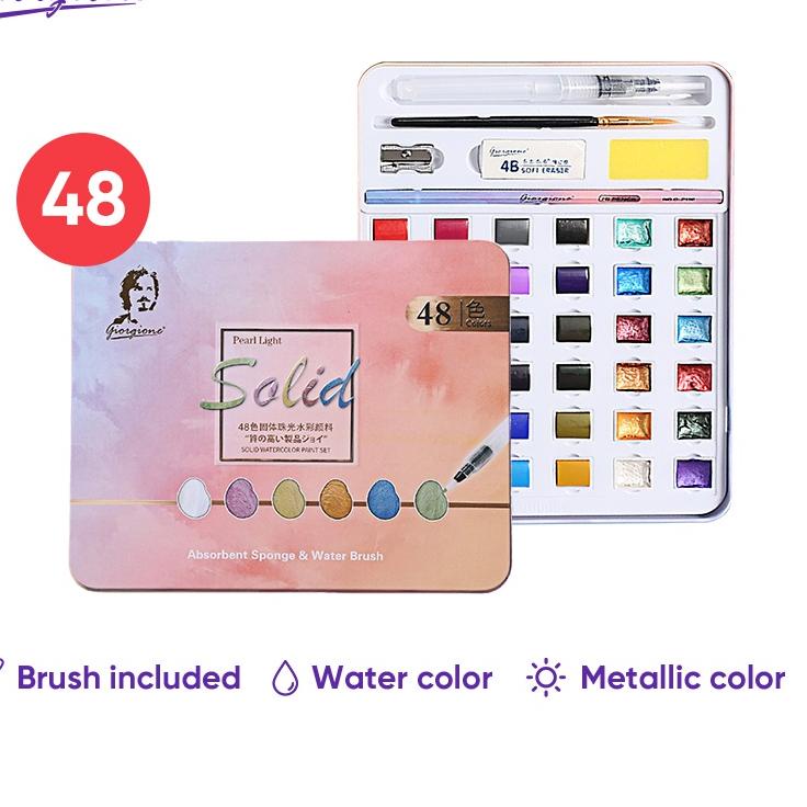 

Ready Terheboh Giorgione Solid Watercolor Paint Set Pearlescent Pigment 36/48 Warna Free Brush
