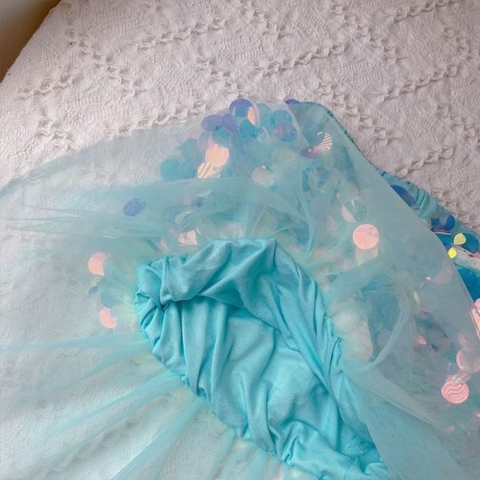 Kostum Mermaid Setelan Baju+Rok Mermaid Anak Import Premium