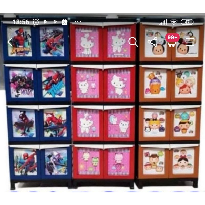 Napolly Lemari 8 Pintu 4 Susun BCBC-X48 Hellokitty, spiderman, sumsum