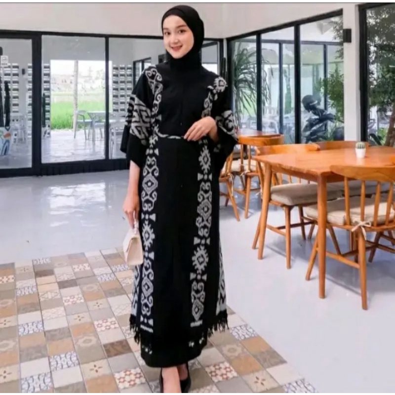 Kaftan Tenun Motif Toraja Hitam - Kaftan Etnik - Baju Lebaran - Baju Tenun - Baju Etnik