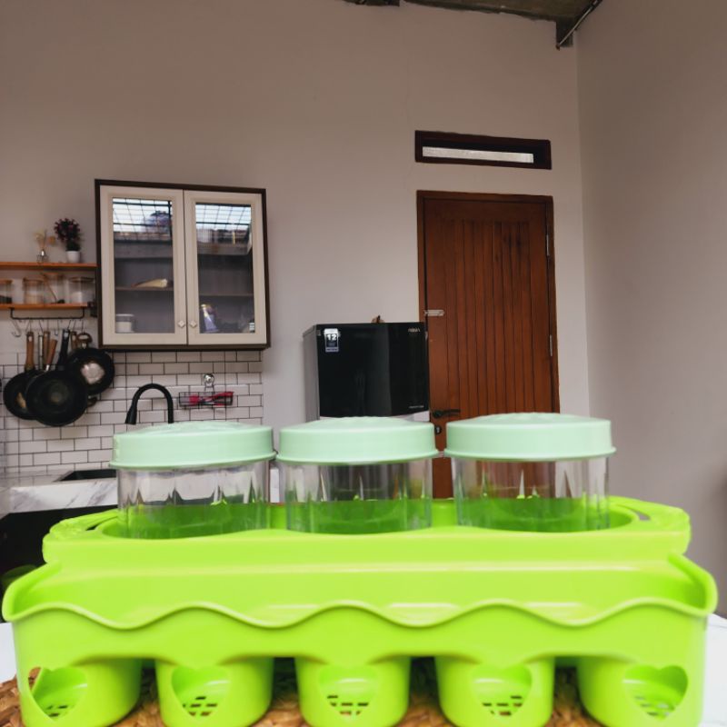 3 Pcs Toples akrilik hijau + Tempat gelas 10 skat golden sunkist