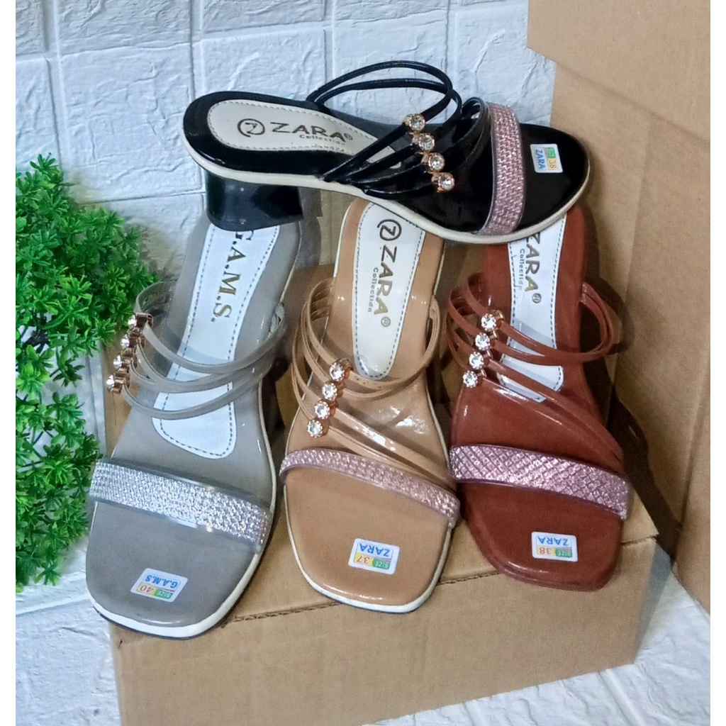 Sandal Heels Wanita Slop Hak Tahu Zara