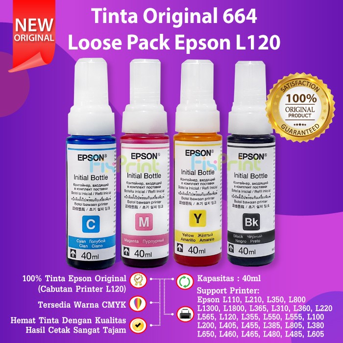 Terlaris Tinta Refill Epson 664 T664 Original 40Ml Cabutan Printer L121 L120