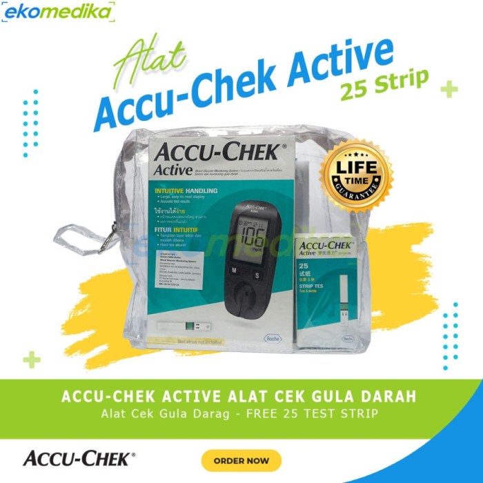 Alat AccuCheck Active + 25 Strip Tes Cek Gula Darah Accu-Check active