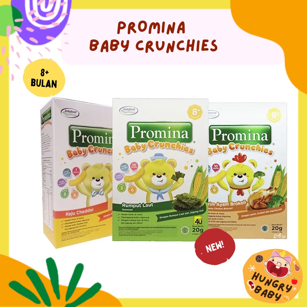 Promina Baby Crunchies Keju Cheddar 20 gram / Snack Crunchy 20 g / Cemilan bayi 8 bulan + / Crunchies Seaweed Krim Ayam