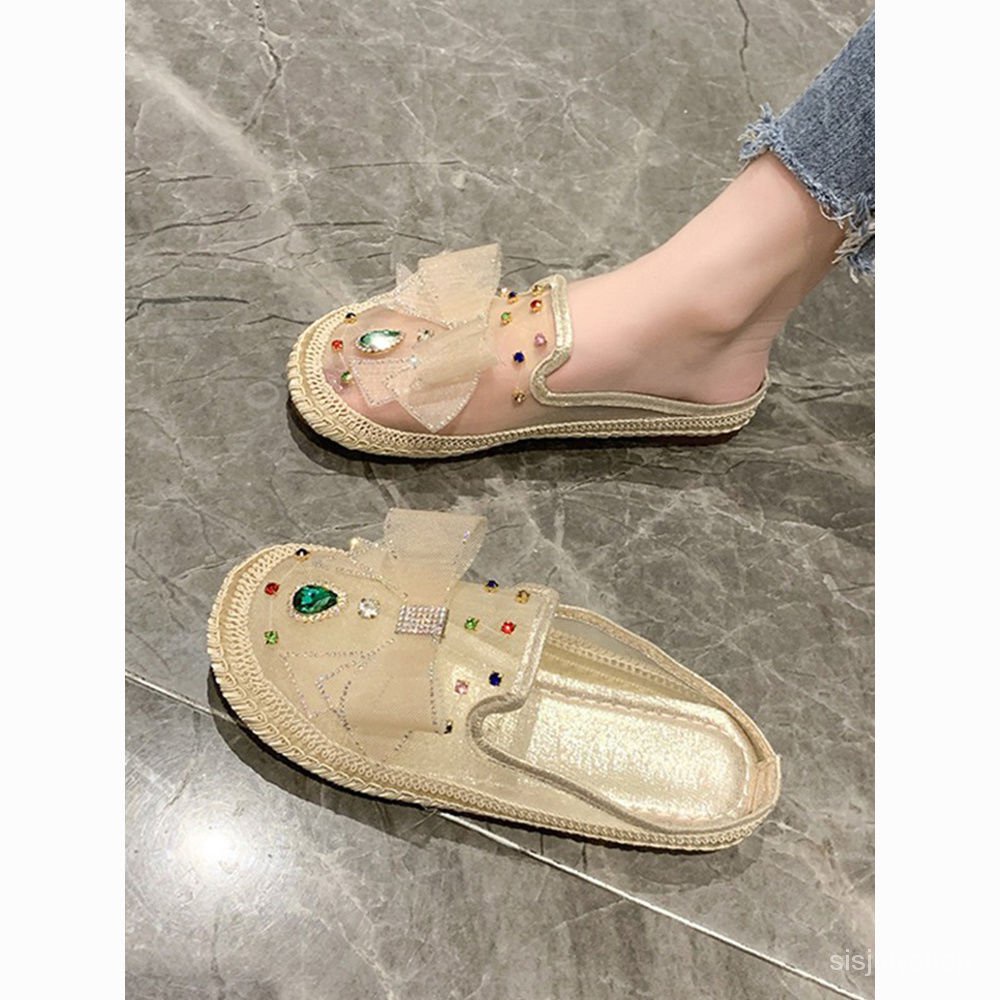 [✅BISA COD] #Sisjuly# Sandal wanita / 2023 sepatu berlian imitasi jala baru / sandal kepala tas sand