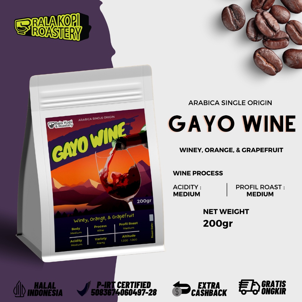 

Kopi Arabika Aceh Gayo Wine Biji Kopi Single Gin Arabica 200Gr