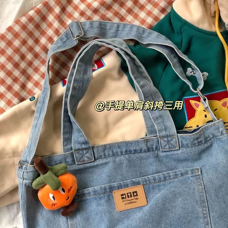 ✷☁Sera  Toko Versi Korea All-Match Aku Kapasitas Besar Satu Bahu Tas Denim Wanita Retro Siswa Sekolah tas Komuter Jepang Portable Messenger