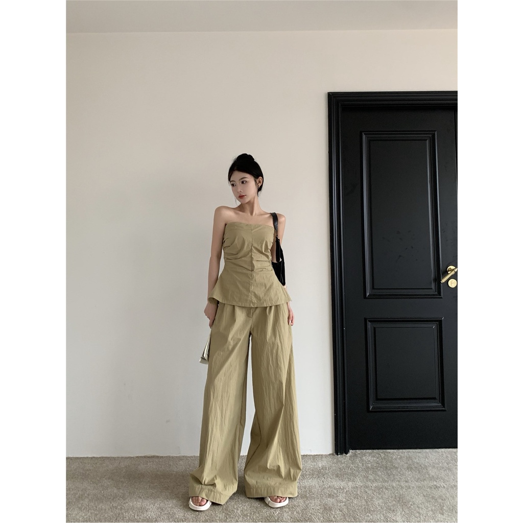 Retro Perkakas Tube Top Rompi Kecil Wanita Musim Panas Pakaian Dalam Tanpa Lengan Lipit Backless Slim Pendek Seksi Top Pakaian Luar #COD