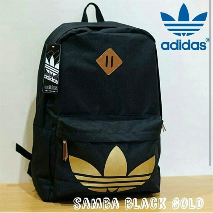 Tas ransel Tas Ransel Sekolah Adidas Samba Tas Ransel Futsal Olahraga Sport Pria - Black Gold(J7J0) 