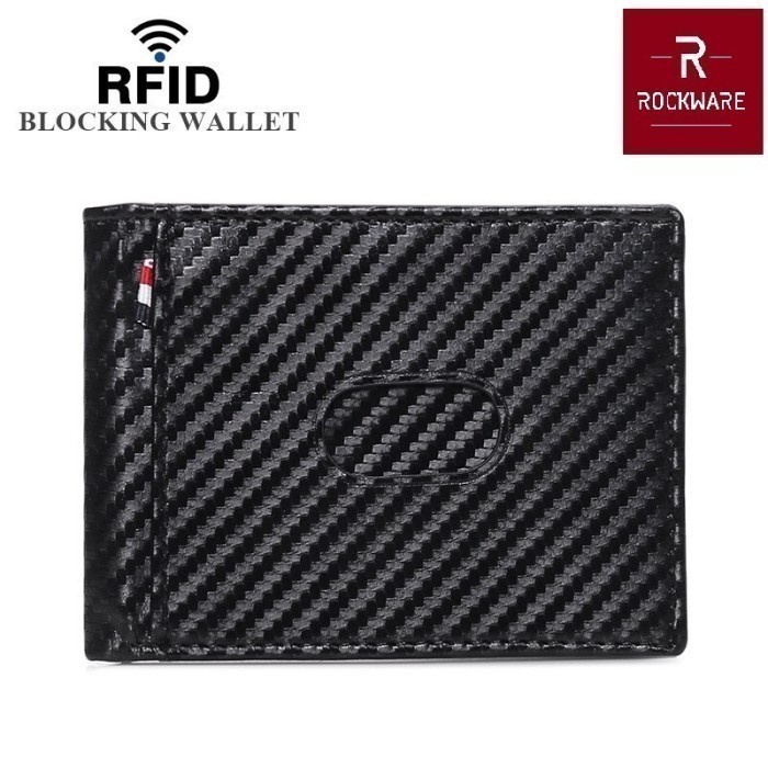 dompet ROCKWARE Dompet Pria Bifold Carbon Fiber Wallet RFID Blocking - Hitam(J3G1) dompet pria resle