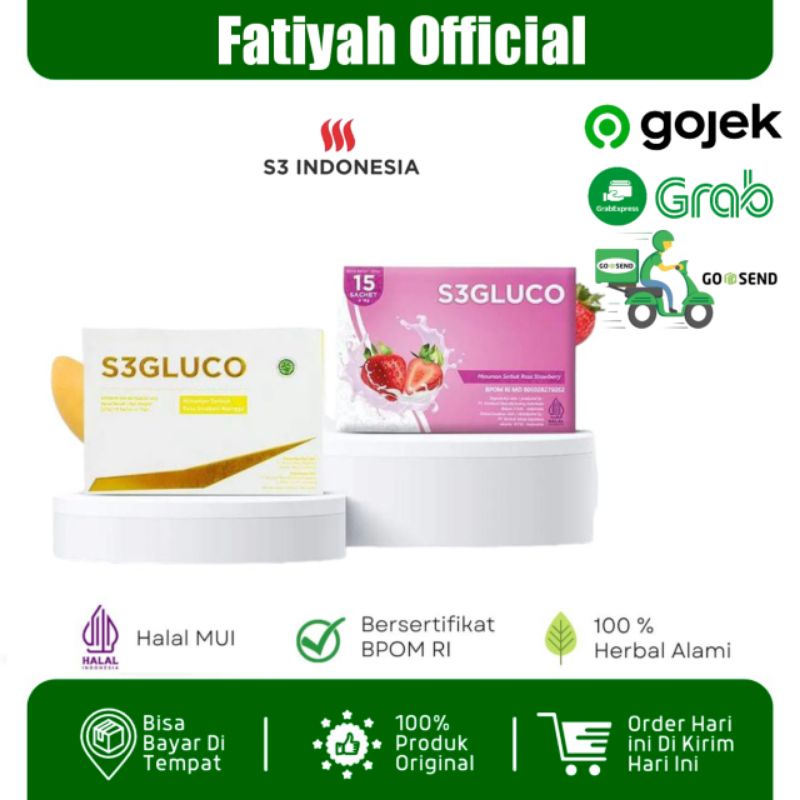 

S3 GLUCO Minuman Kolagen| S3GLUCO S3 Gluco BPOM | ISI15 Sachet RASA STRAWBERRY & RASA MANGGA