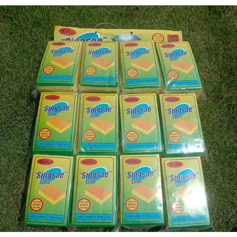 (12pcs)SingSae Spons Sabut Pencuci Piring Panci Gelas Tebal Murah Grosir / spon cuci alat dapur