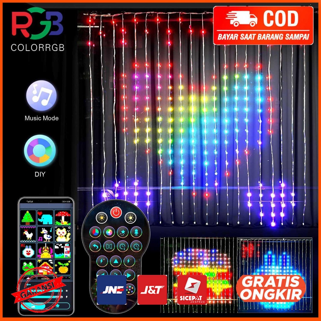 Lampu Hias Gorden String Lights Smart App Control RGB IP65 2x2 m PD4