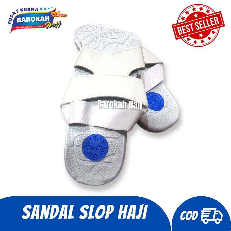 Sepatu Sandal Slop Haji Umroh Pria Wanita Spon Putih Polos Karet Perlengkapan Haji