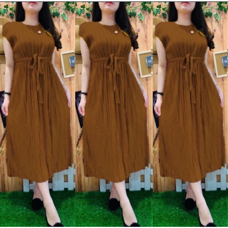 Long Dress Wanita Plisket Tanpa Lengan/Dress Viral 2023/Dress Wanita/Pakaian Wanita/Dress Terlaris-MOCCA
