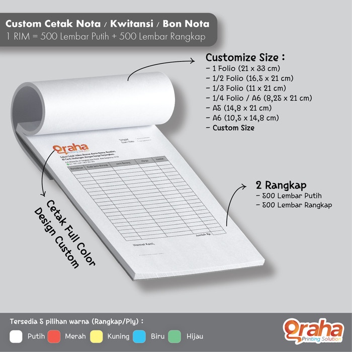 

TERBARU Cetak Nota / Kwitansi / Bon Nota 1 Rim 2 Ply / Rangkap /BUKU TULIS SEKOLAH/BUKU TULIS