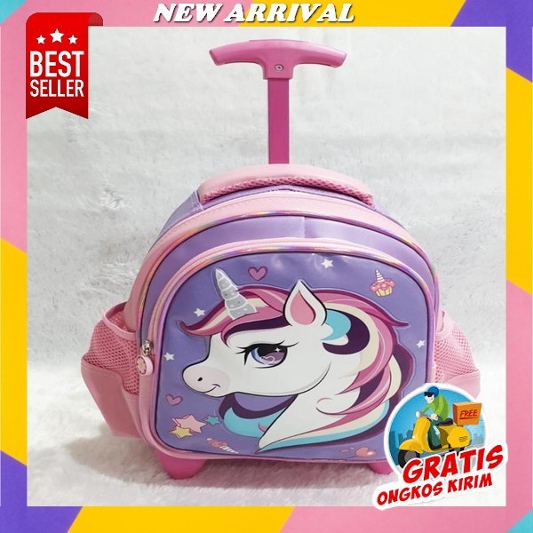 Tas Sekolah Anak Perempuan / Tas Trolly Anak Plus Botol Minul / Tas Trolli Hello Kitty Bagus Trolley
