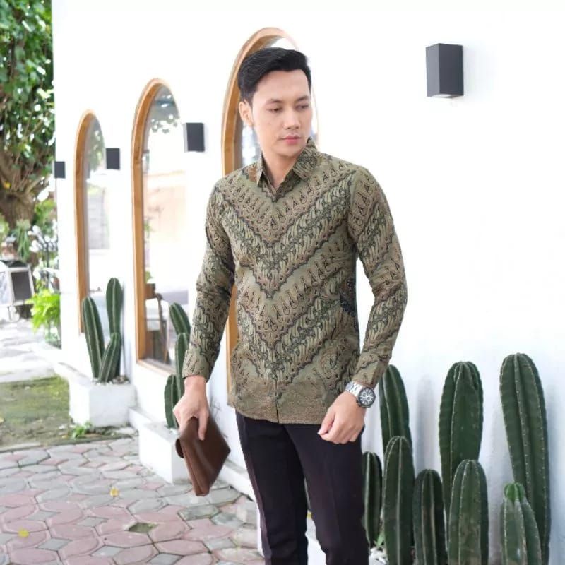 KEMEJA BATIK SLIMFIT LENGAN PANJANG SAGE GREEN