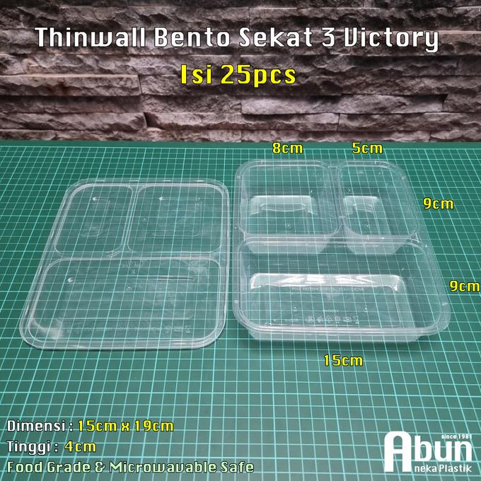 *****] Thinwall Bento Sekat 3 Victory Isi 25pcs