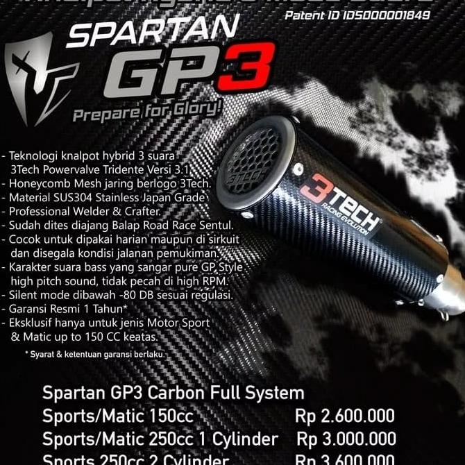 SALE Knalpot 3 suara tipe Spartan GP3 (150cc) Carbon Edition Fullsistem TERMURAH