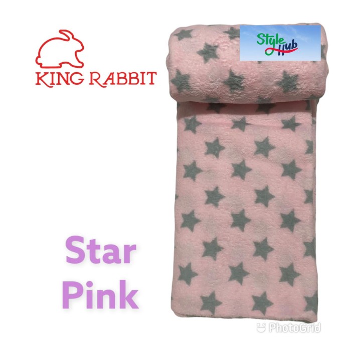 Selimut Bulu King Rabbit Thermal Blanket Fleece Uk. 150x200 cm Motif Star Star Pink O2Y0 Premium Sin